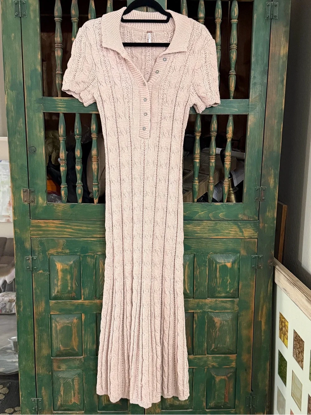 NWOT Free People Amory Cable-Knit Midi Dress in Sand Dollar - S